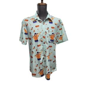 RSVLTS The Sandlot Baseball Hot Dog Smores Short Sleeve Button Up Shirt Large